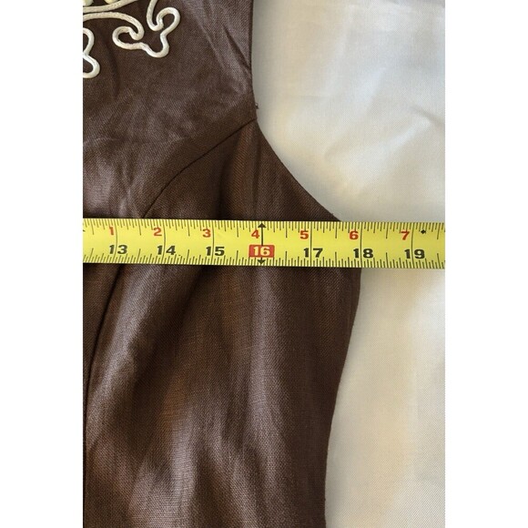 TALBOTS 100% Linen Shift Dress Women 10 Brown White Beaded Sleeveless Career NEW - Picture 10 of 13